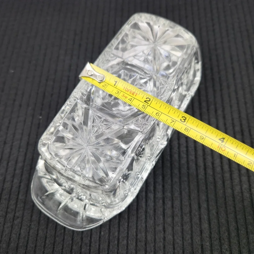 Anchor Hocking Butter Dish Heavy Clear Glass Starburst Pattern with Lid Vintage